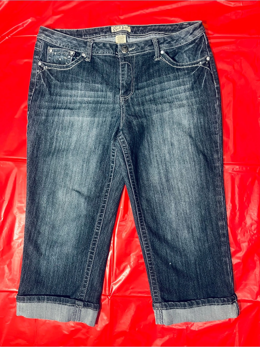 Earl Jeans Wo Sz 13/14 Dark Wash Denim Capri Jeans